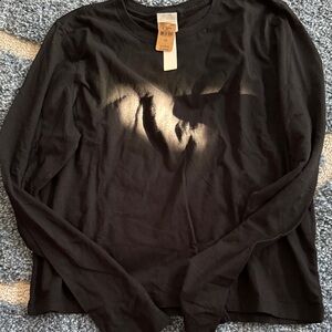 NWT! VS Pink Black Long Sleeve Cropped Crewneck Top